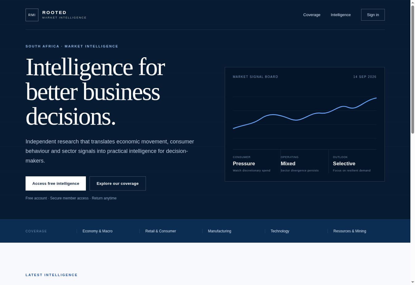 Rooted Market Intelligence public landing page